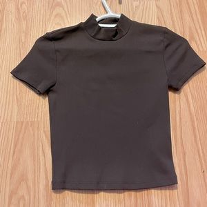 babaton formarib mock neck top size small in brown